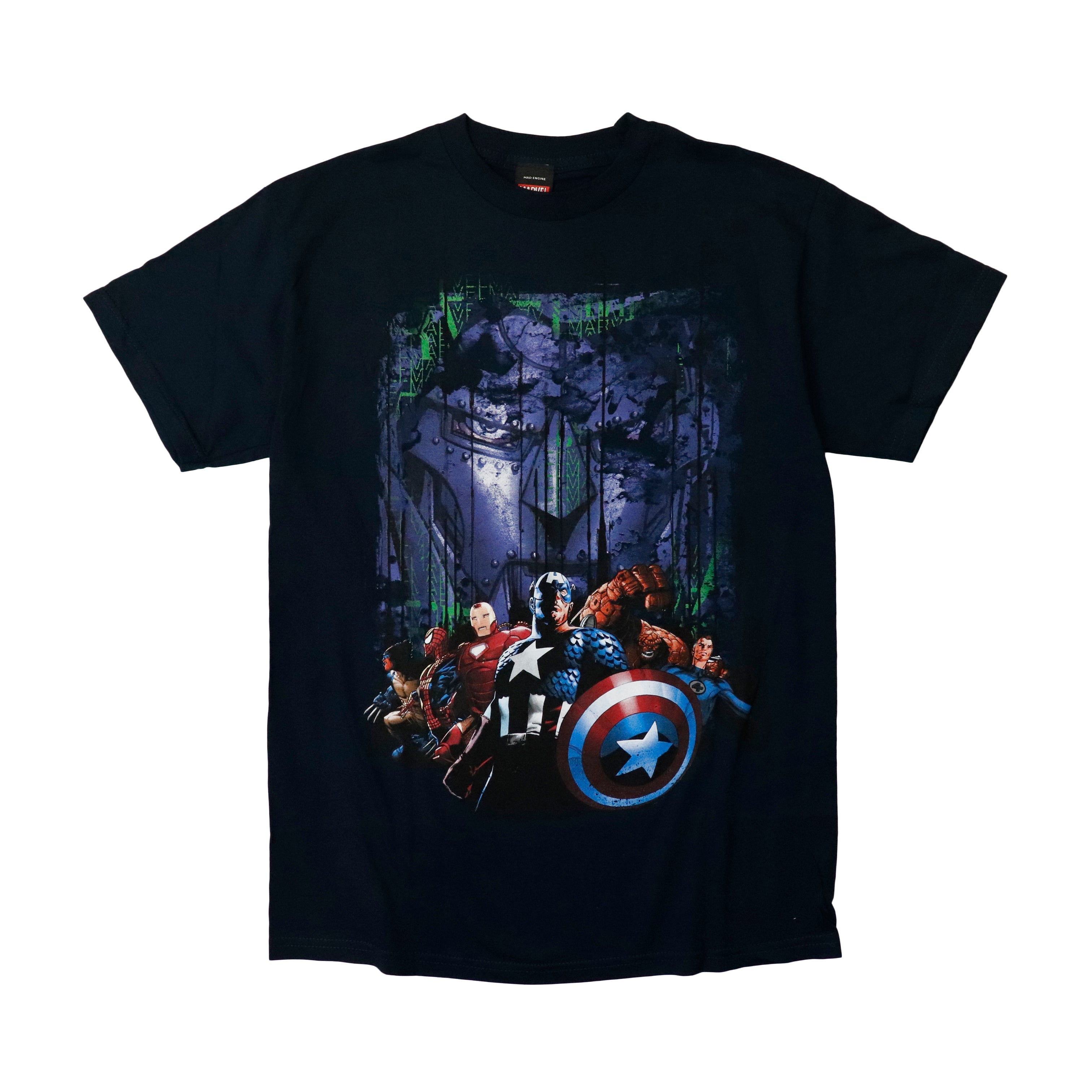 Vintage 2011 Marvel Mad Engine Superheroes Graphic T-Shirt Size M