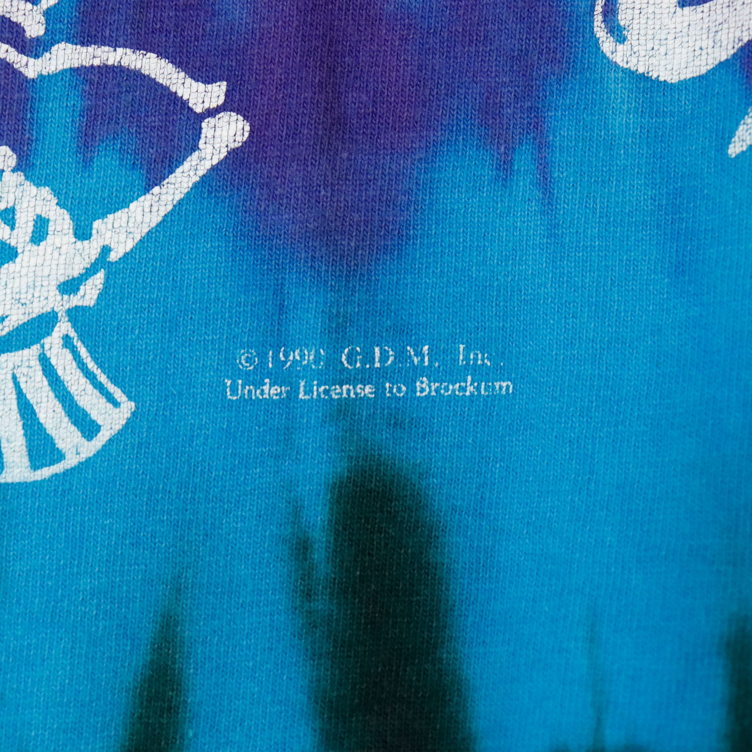 Vintage 1990 Liquid Blue Dancing Skeletons Tie-Dye T-Shirt Size XL