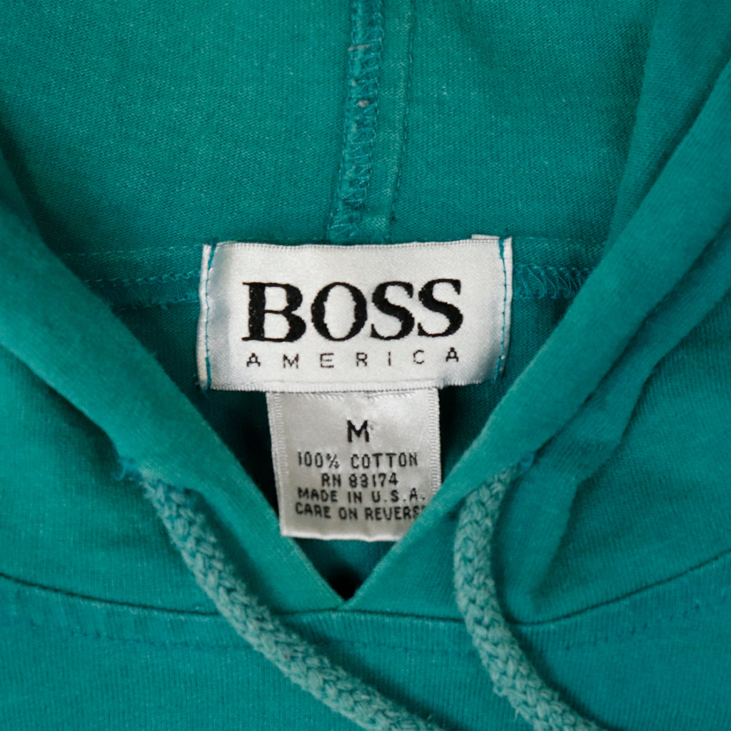 Vintage BOSS America Teal Hooded Pullover Sweatshirt Size M