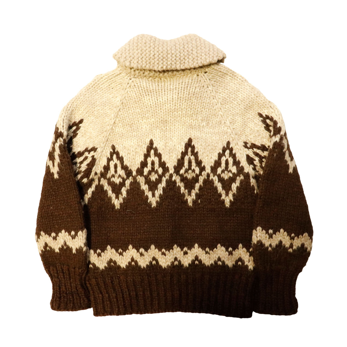 Vintage Cowichan Hand Knit Shawl Collar Zip-Up Sweater Size N/A