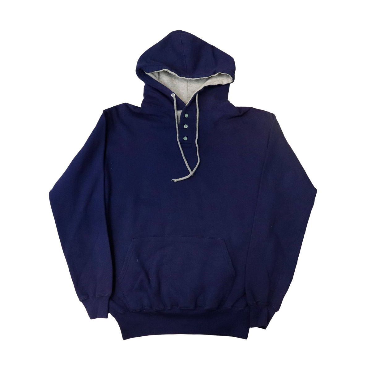 Vintage 90s RARE Russell Athletic Hooded Three-Button Pullover Sweatshirt Size M