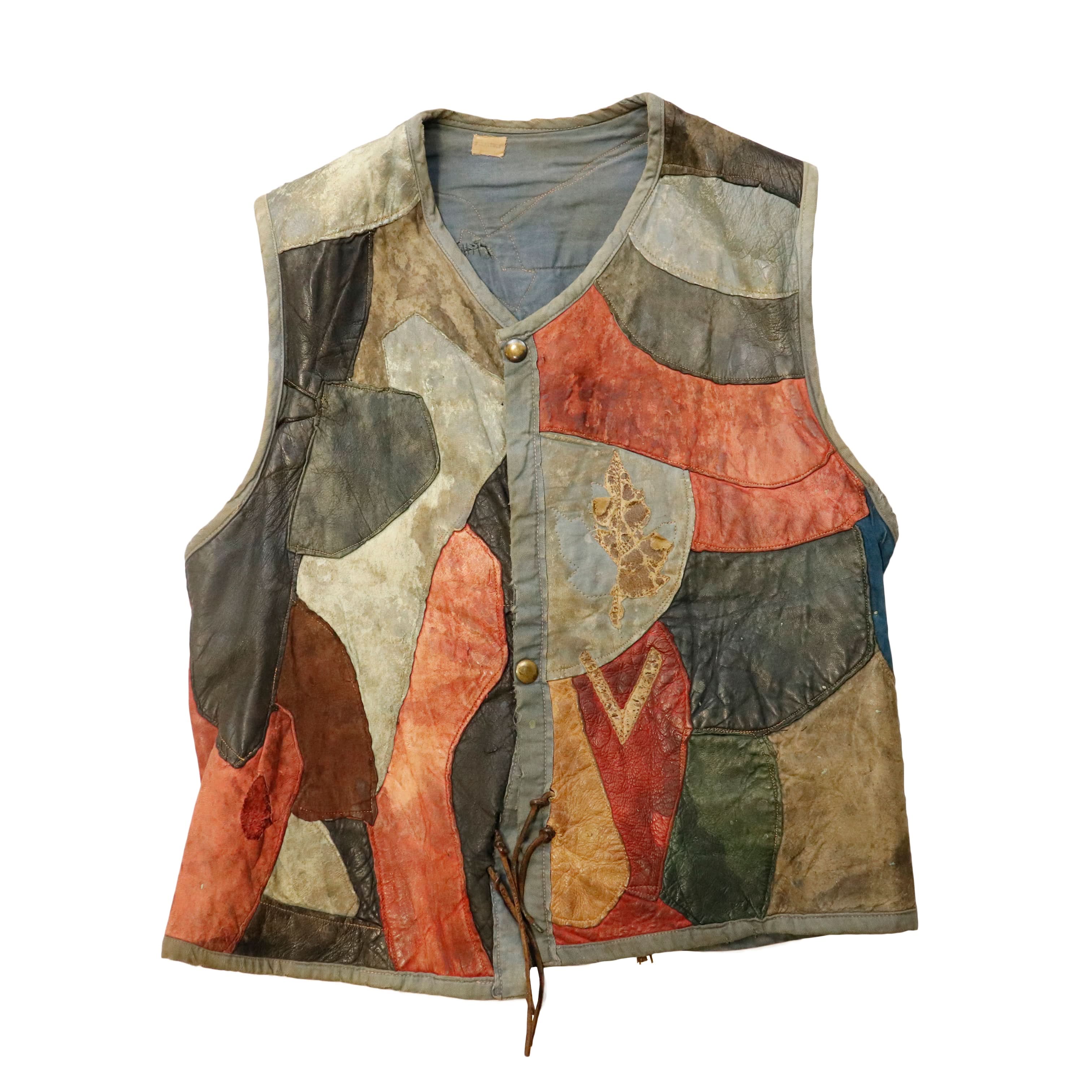 Vintage 60s Patchwork Leather Hippie Vest Custom Folk Art Piece RARE