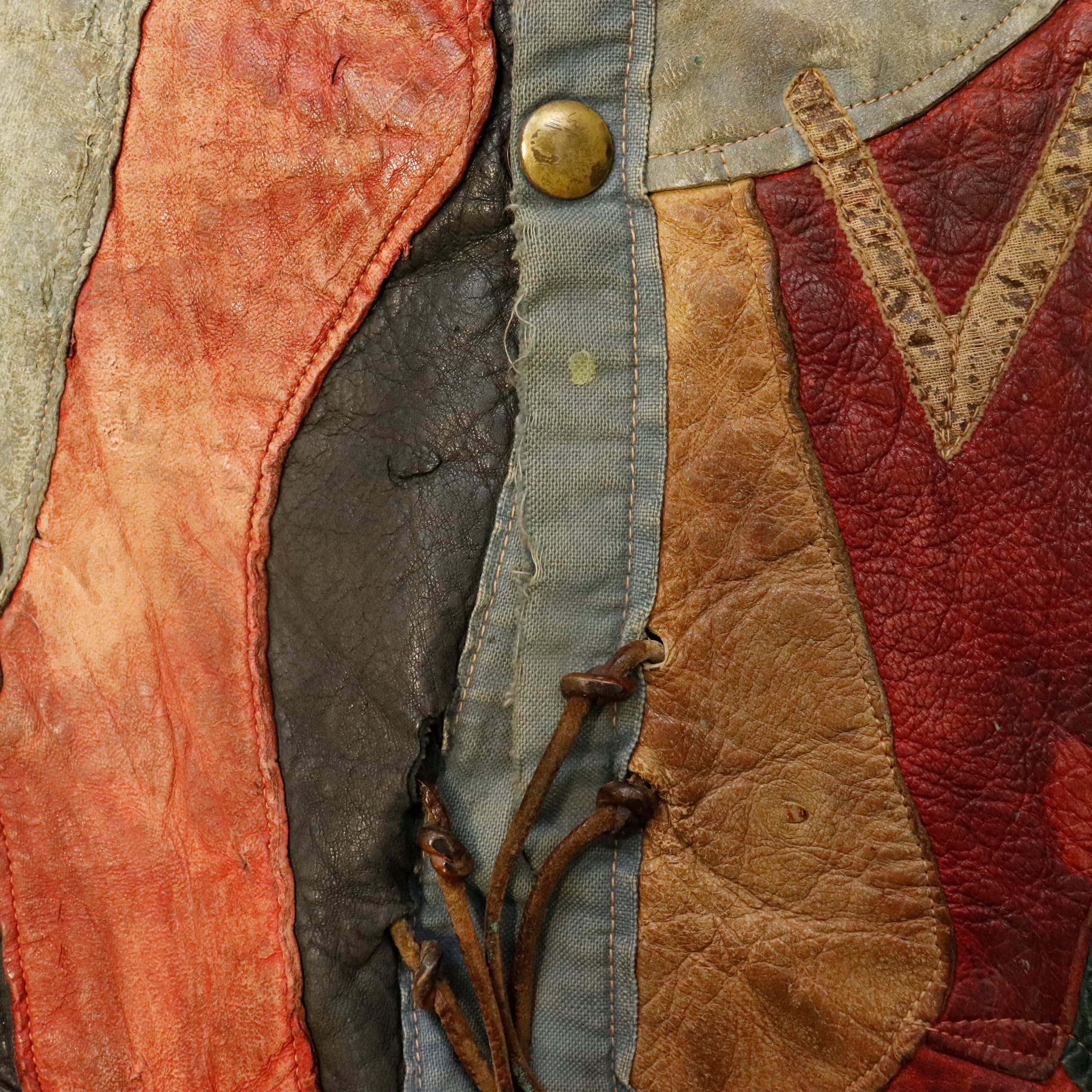 Vintage 60s Patchwork Leather Hippie Vest Custom Folk Art Piece RARE