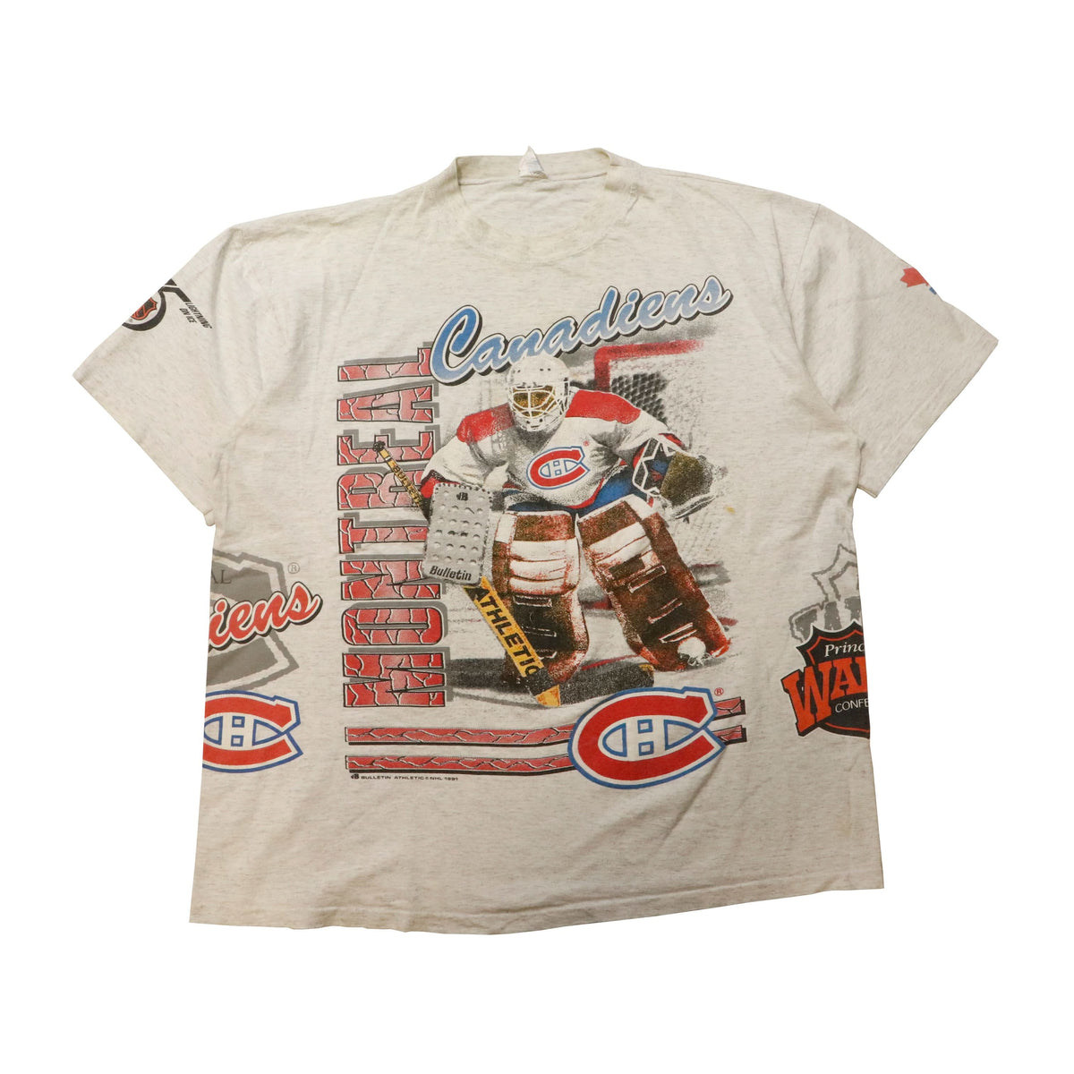 Vintage Bulletin 1991 Montreal Canadiens Goalie Graphic T-Shirt Size XL