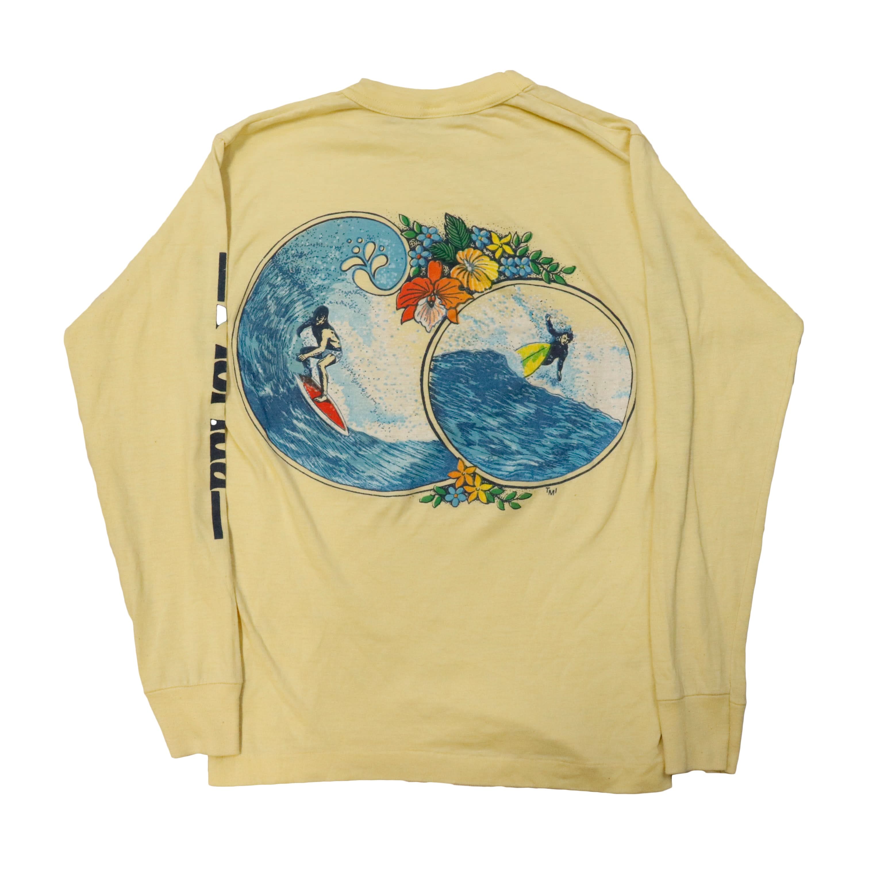 Vintage 80s Florida Surfing Graphic Long Sleeve T-Shirt Size M
