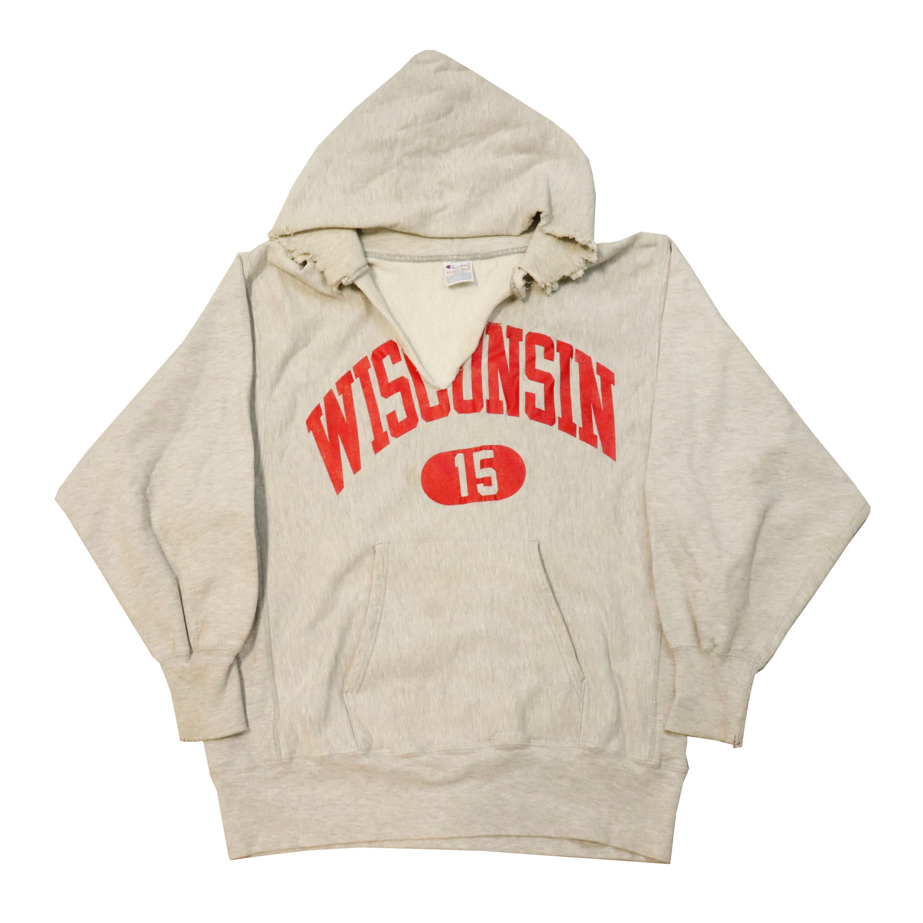 Vintage 90s Champion Wisconsin Reverse Weave Hoodie Size L Distressed