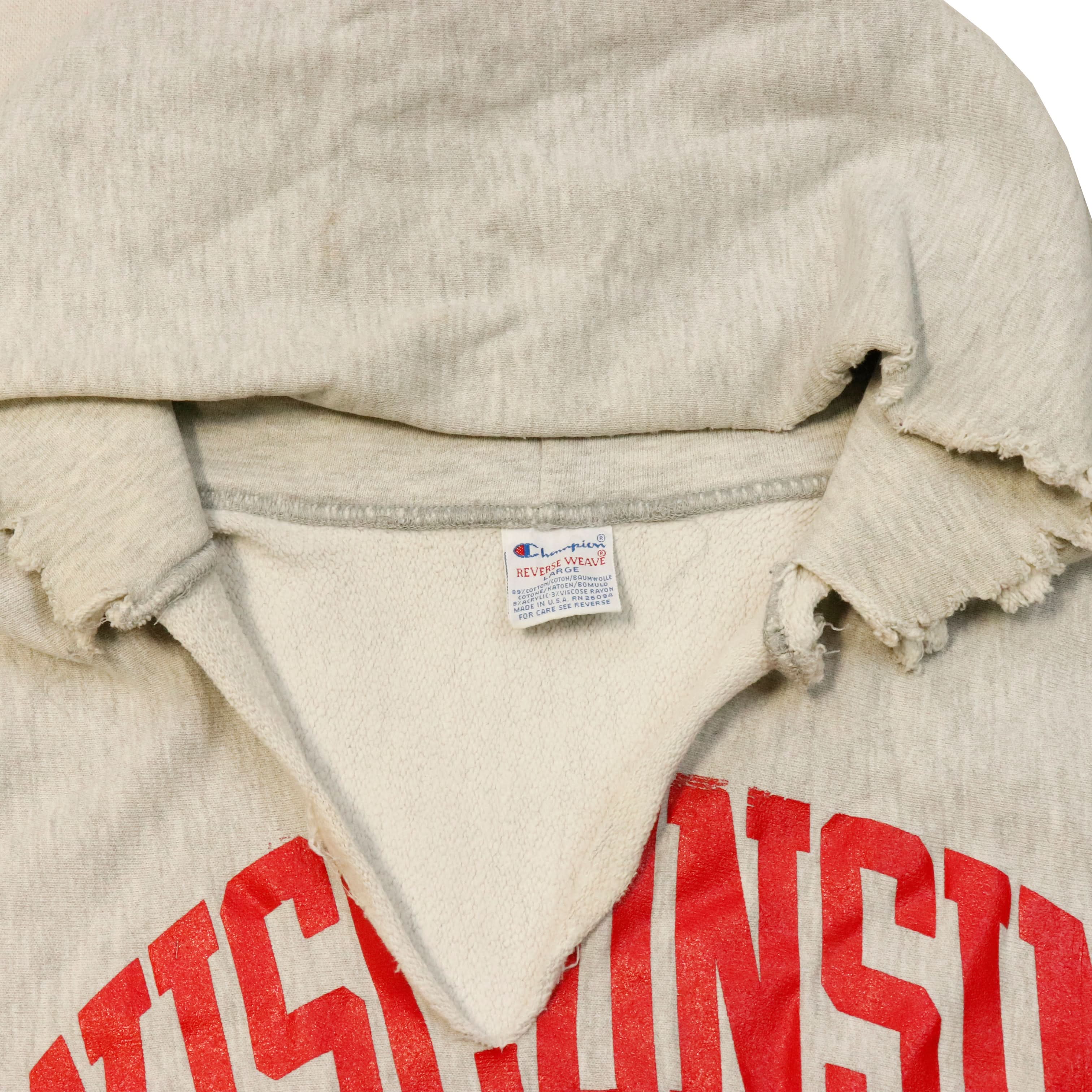 Vintage 90s Champion Wisconsin Reverse Weave Hoodie Size L Distressed