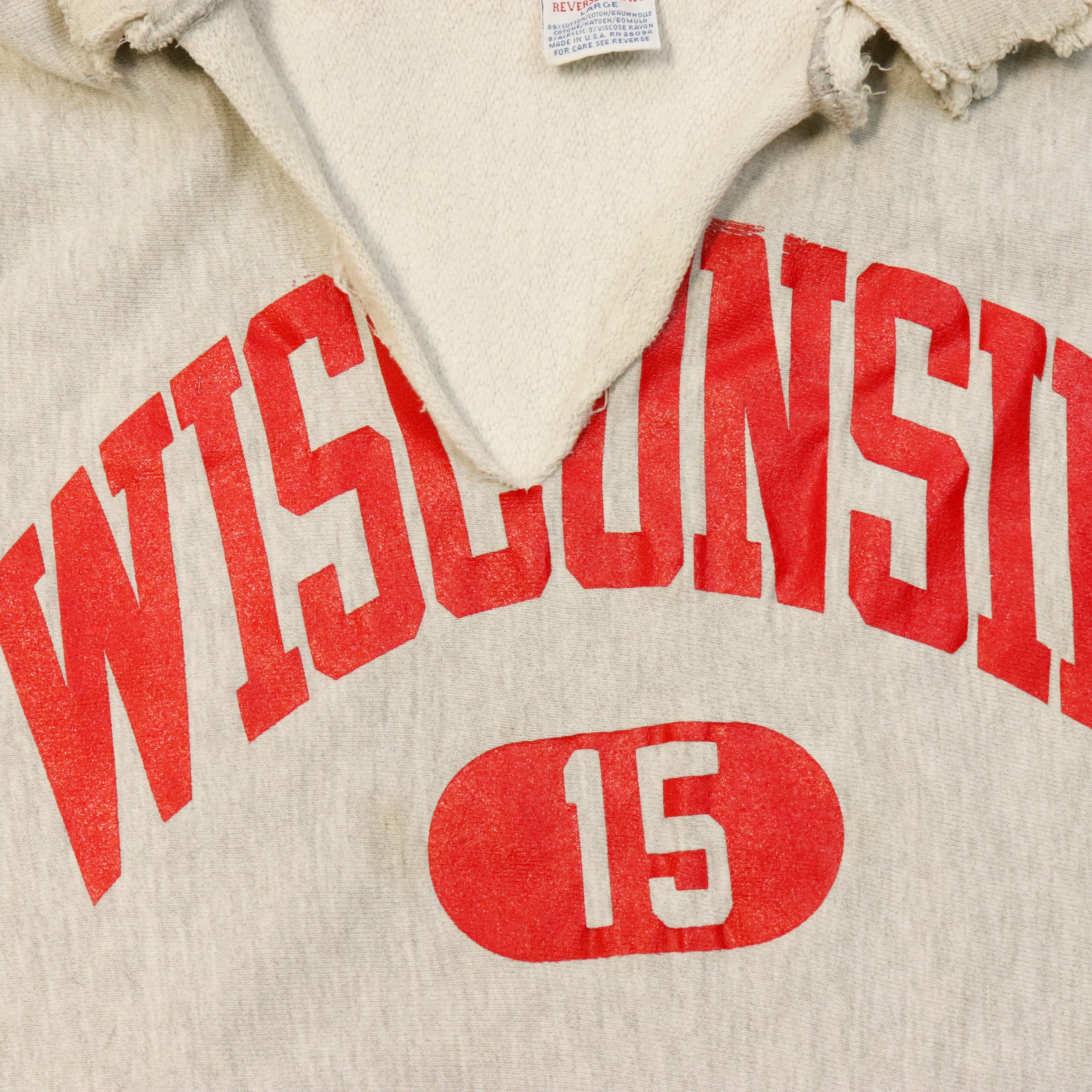 Vintage 90s Champion Wisconsin Reverse Weave Hoodie Size L Distressed