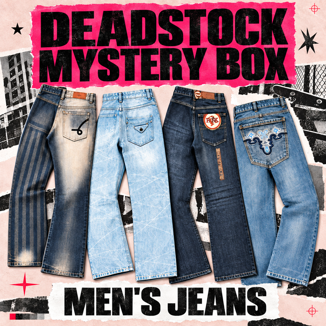 Deadstock Y2K mens jeans mystery box, never worn with original tags