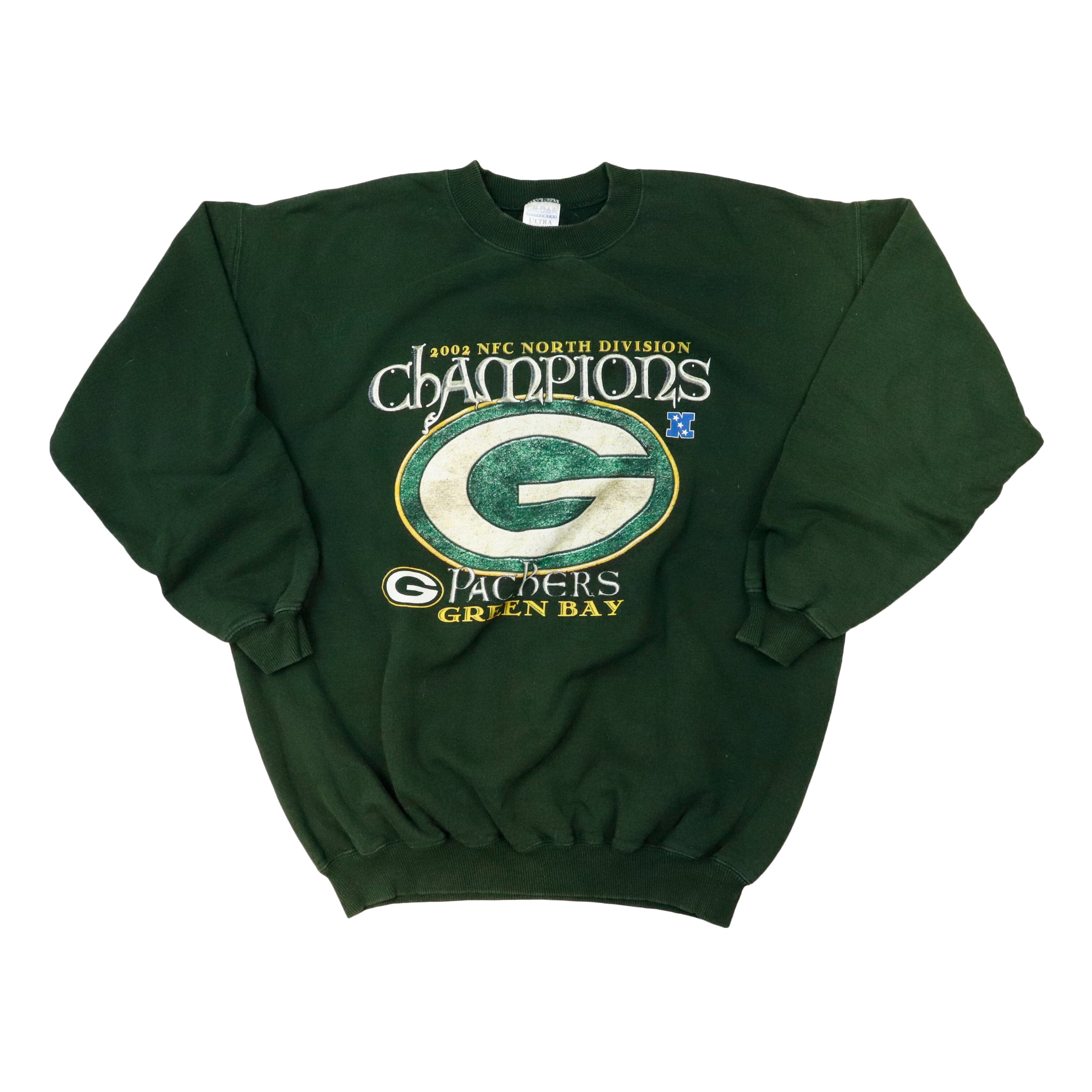 Vintage 2002 Gildan Packers Champions Green Crewneck Size L R 