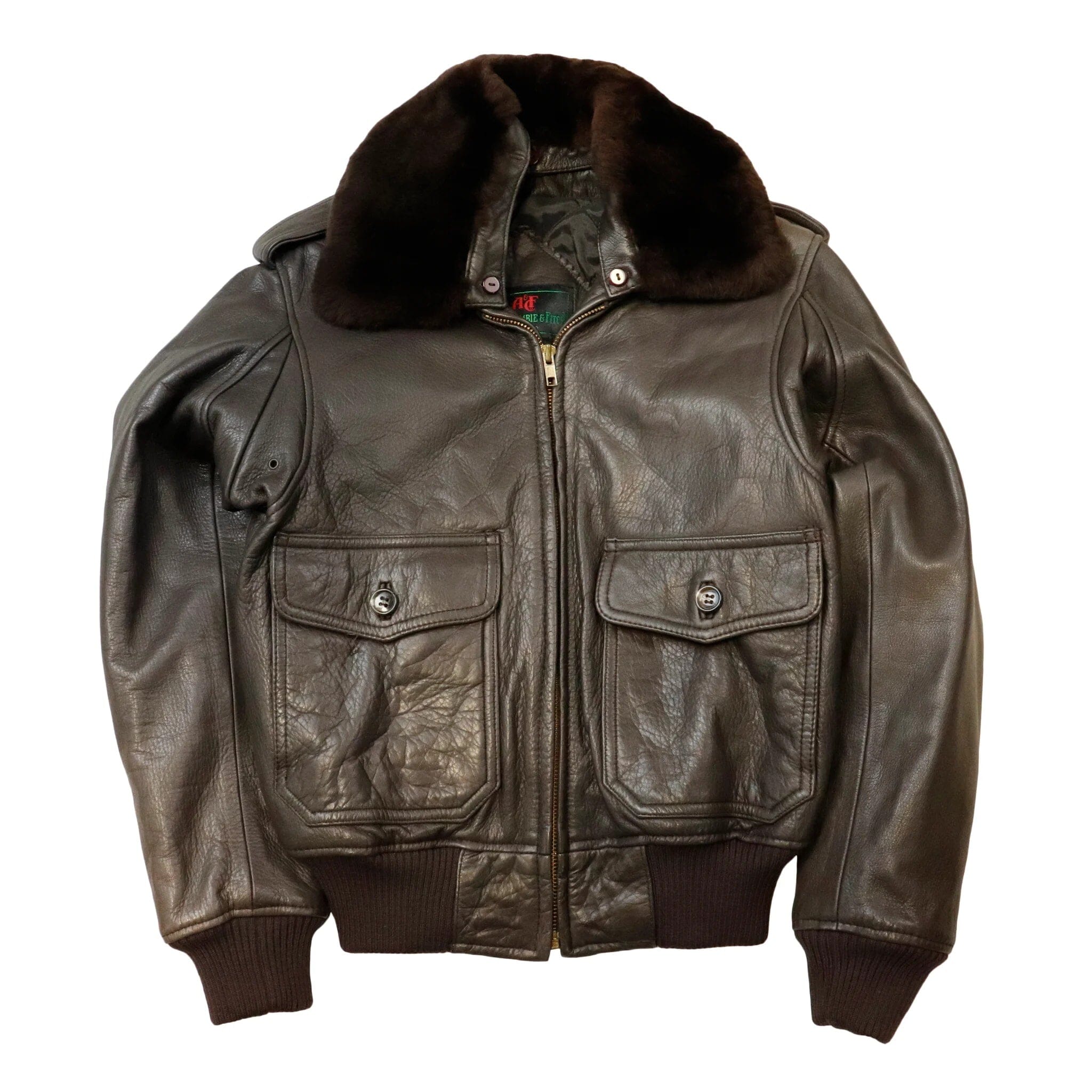 Vintage 80s Abercrombie And Fitch G1 Bomber Leather Jacket Size S Fur collar Abercrombie & Fitch 