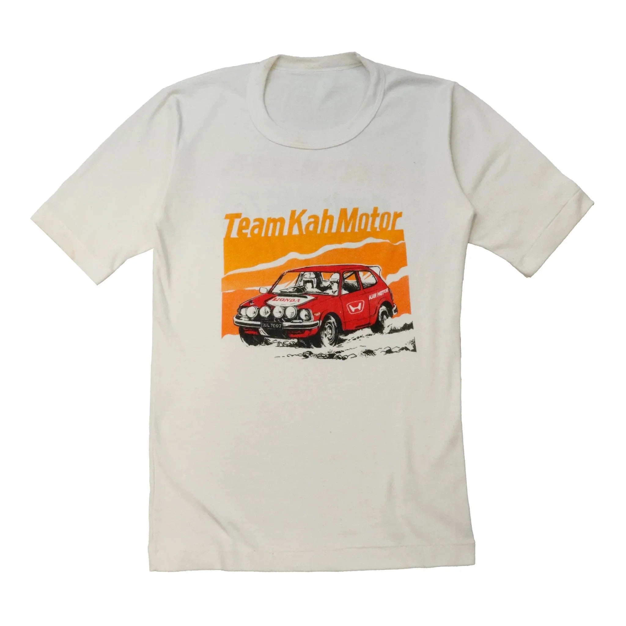 Vintage 80s Team Kah Motor Honda Rally Car Racing White T-Shirt Other 
