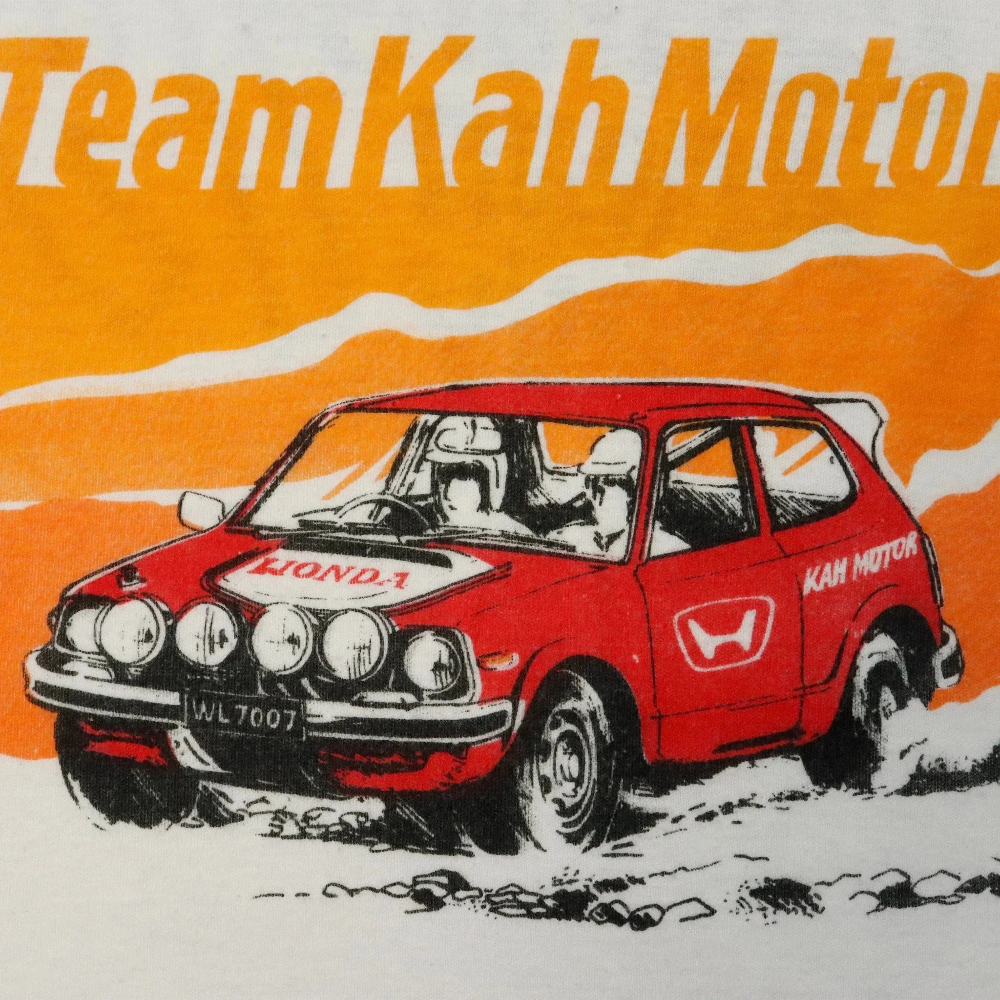 Vintage 80s Team Kah Motor Honda Rally Car Racing White T-Shirt Other 