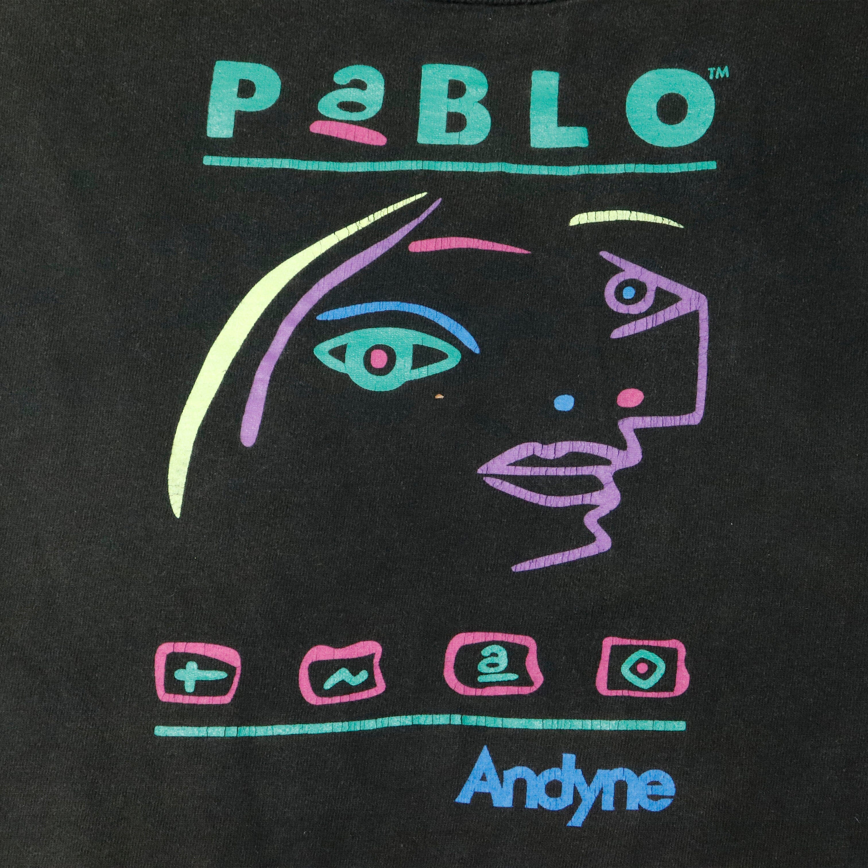 Vintage 90s Pablo Abstract Face Graphic Computer Program T-Shirt Size XL Fruit of the Loom 