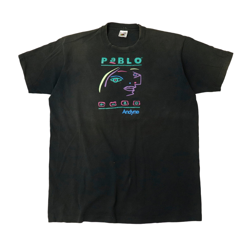 Vintage 90s Pablo Abstract Face Graphic Computer Program T-Shirt Size XL Fruit of the Loom 