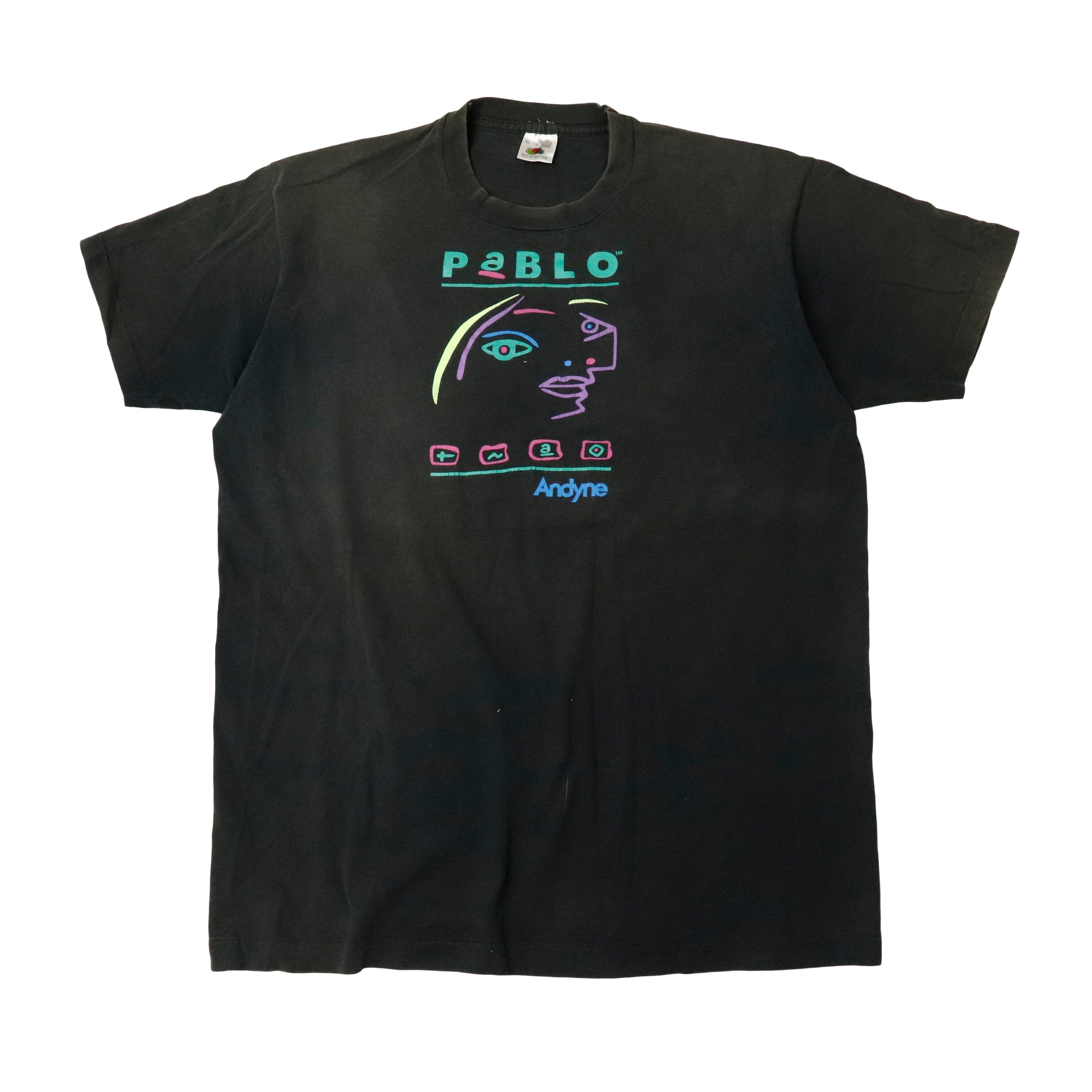 Vintage 90s Pablo Abstract Face Graphic Computer Program T-Shirt Size XL Fruit of the Loom 