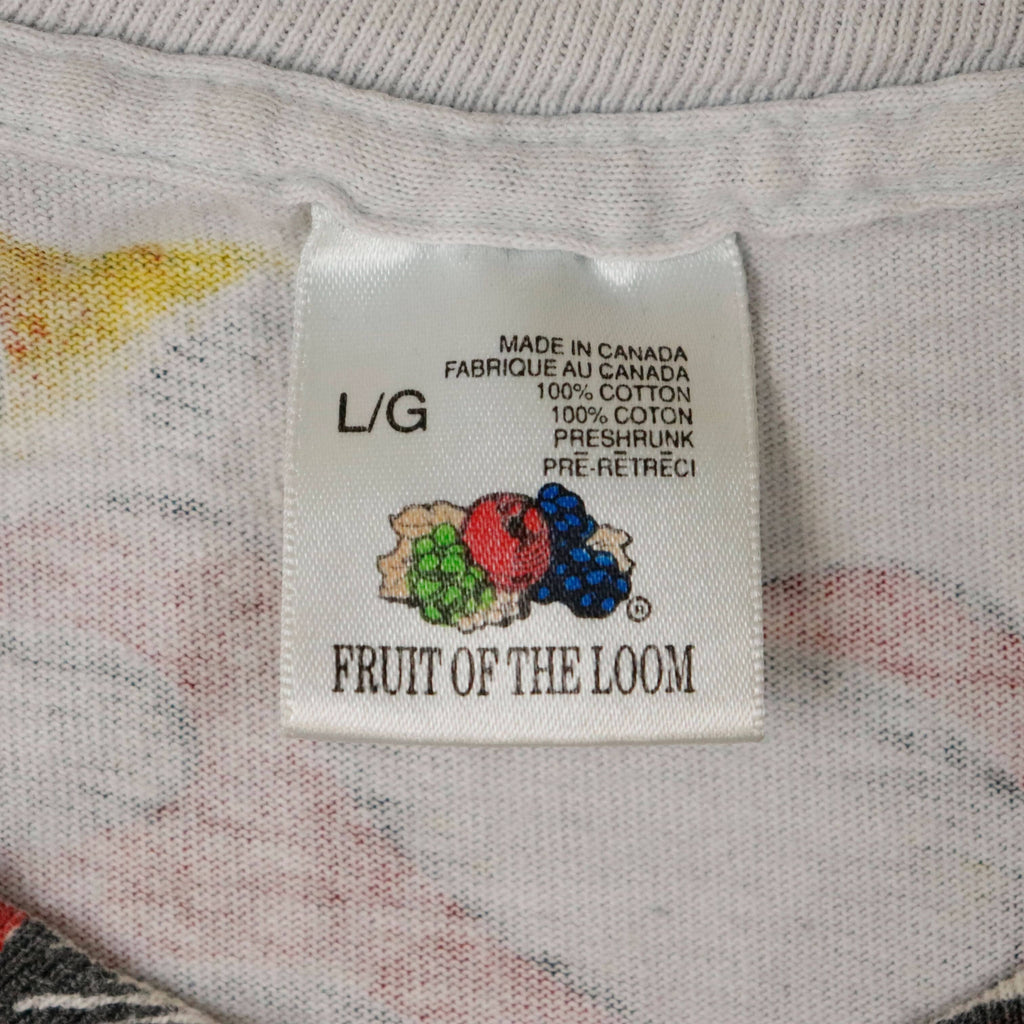 Vintage Fruit of the Loom Jarvis Ace 92 Skull Flames Graphic T-Shirt Size L FAIF.CA 