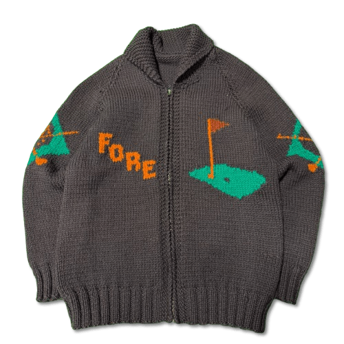 Vintage Hand Knit Golf Motif Curling Sweater Size Large Cowichan 60s FAIF.CA 