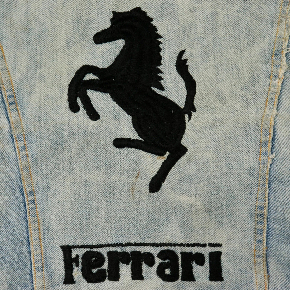 Vintage Lee Denim Custom Ferrari Embroidered Folk Art 70s 80s Acid Wash Lee 