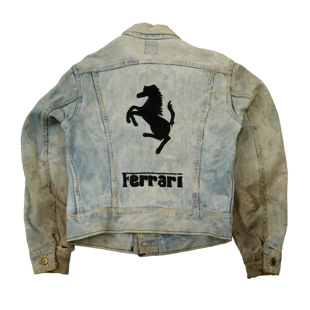 Vintage Lee Denim Custom Ferrari Embroidered Folk Art 70s 80s Acid Wash Lee 