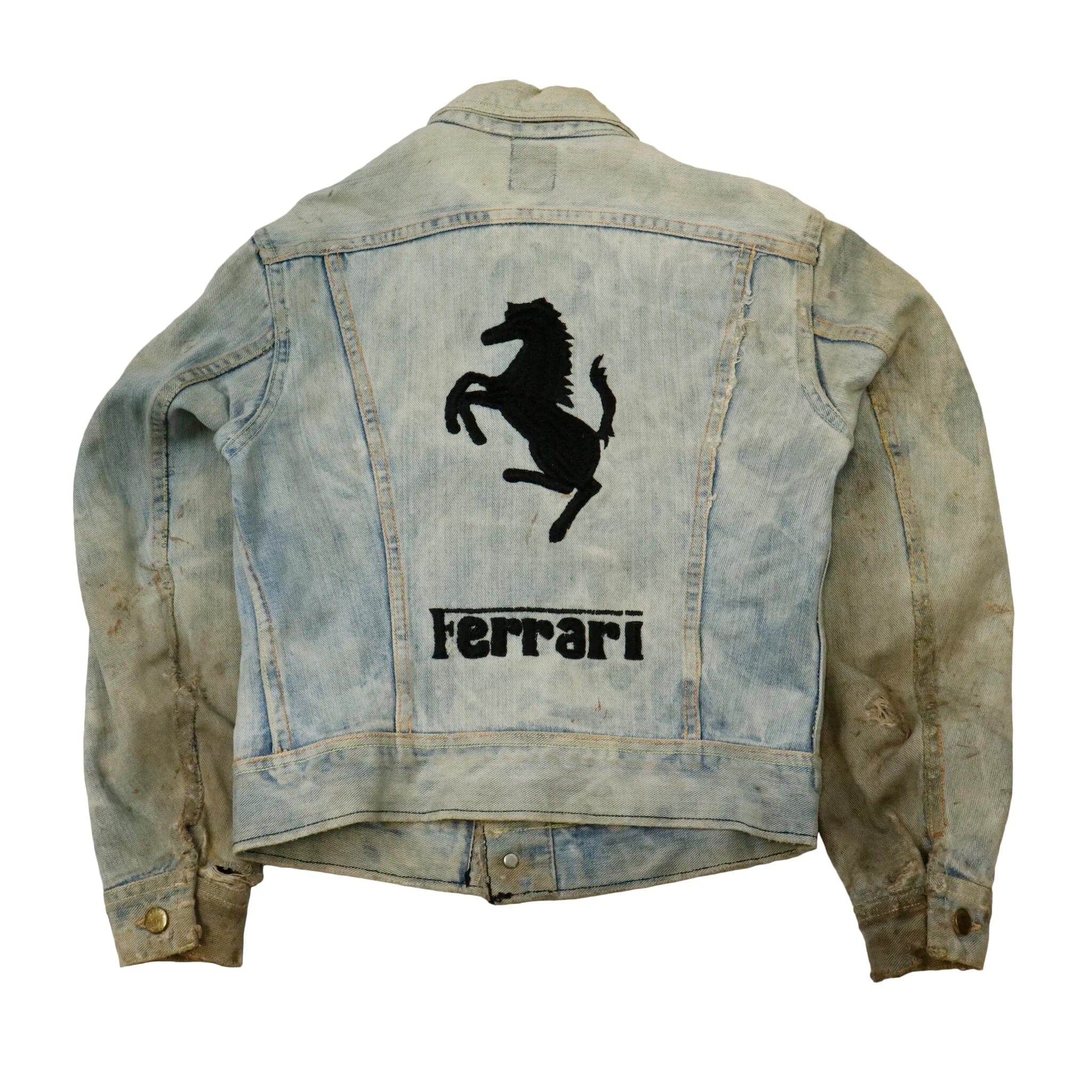 Vintage Lee Denim Custom Ferrari Embroidered Folk Art 70s 80s Acid Wash Lee 